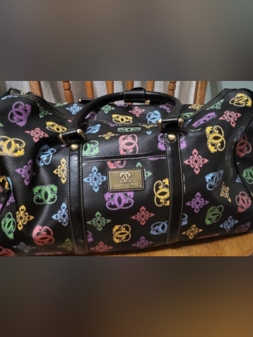 Sharif Black Travel Duffel with Multicolor Logo Print & Dove Patch - Picture 2 of 9